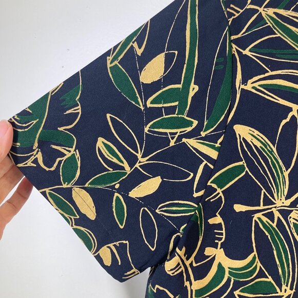 Womens Vintage Pendleton Short Sleeve Button Shirt Leave Pattern 14 Blue Green - Picture 4 of 8